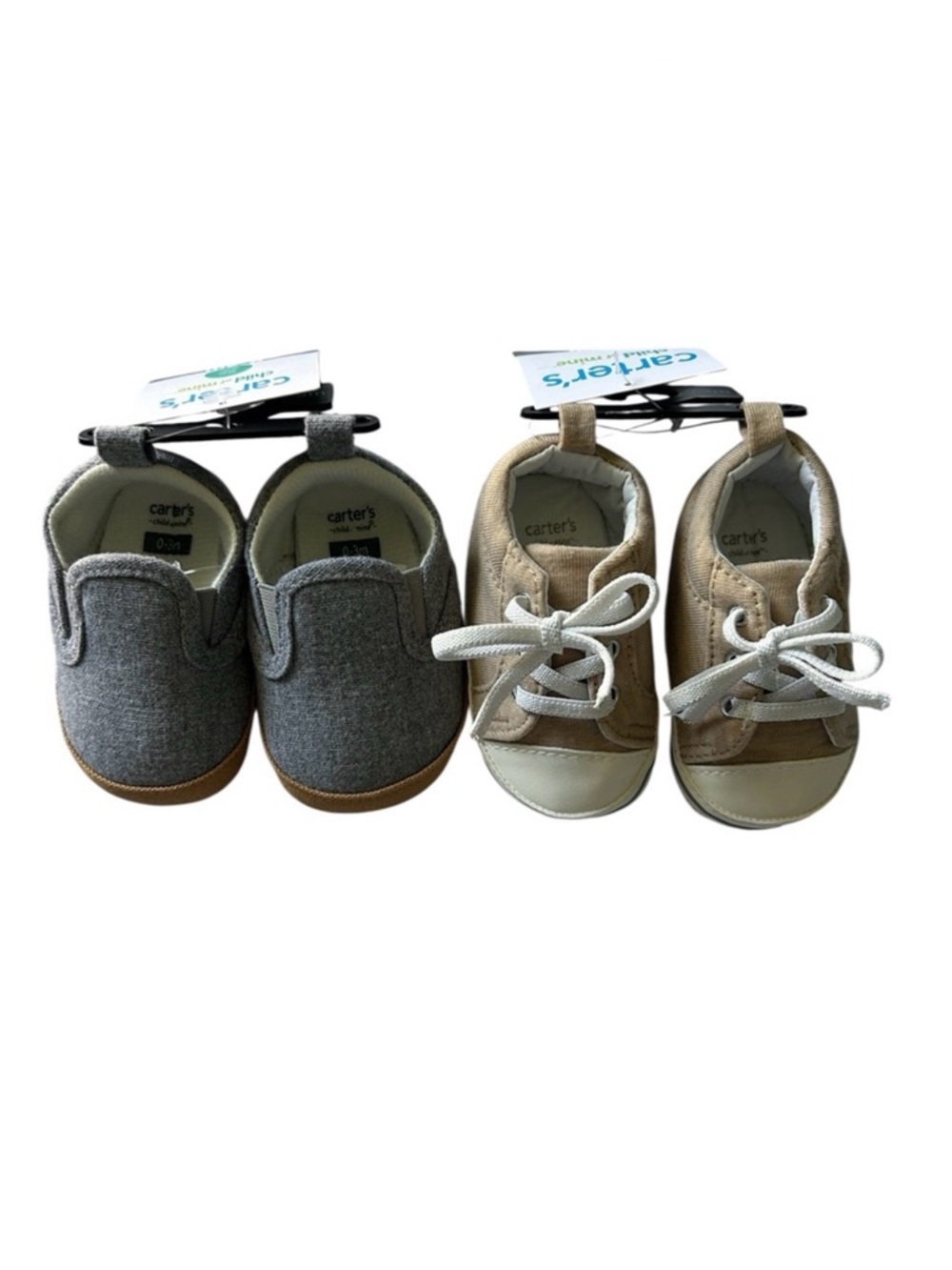 Carter's Gray Slip-On and Tan Lace-Up Baby Shoe Lot of 2